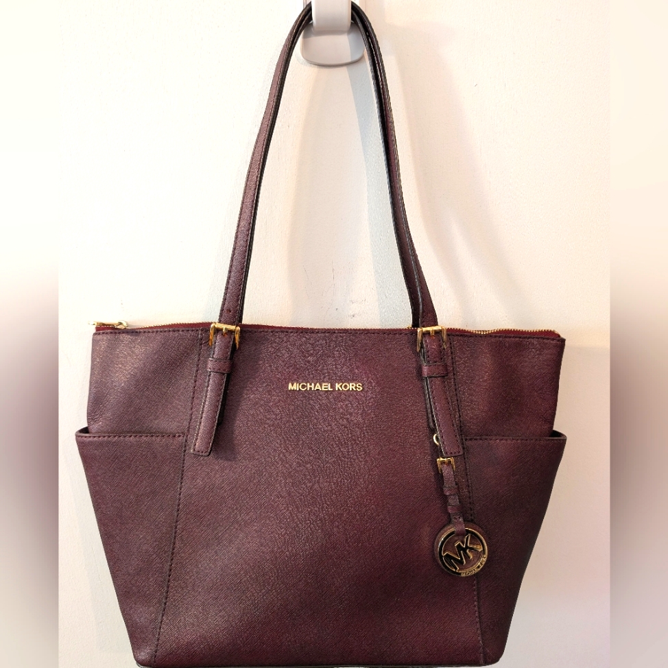 Michael Kors Jet Set Travel East West Tote Handbag Barolo Leather